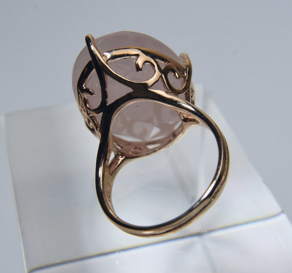 Sterling Silver Gold Tone Rose Quartz Ring - Size 8