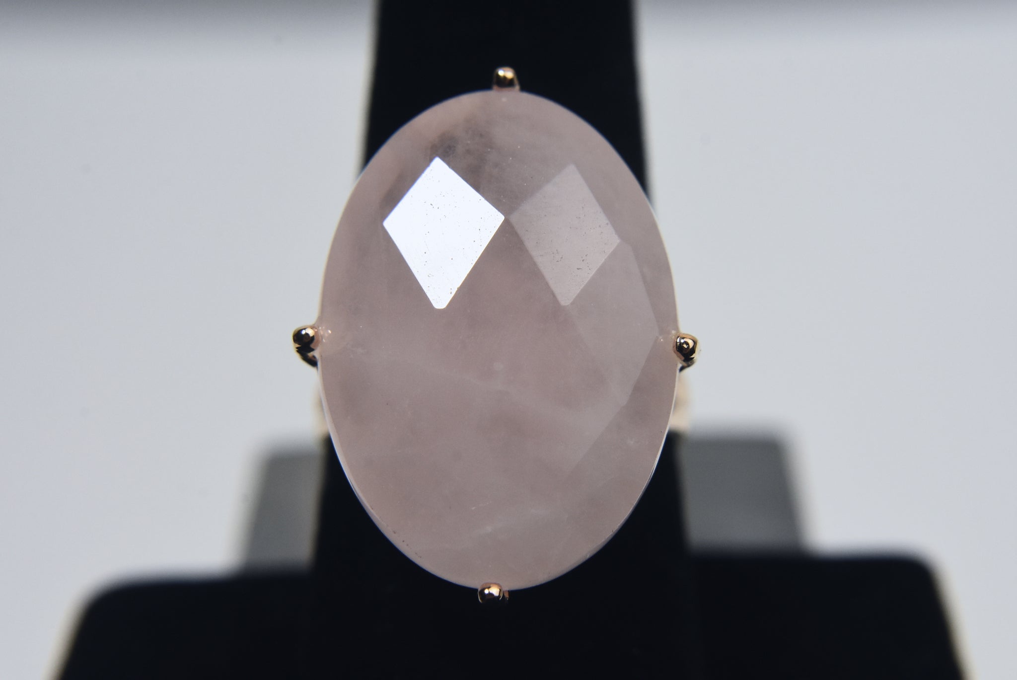 Sterling Silver Gold Tone Rose Quartz Ring - Size 8