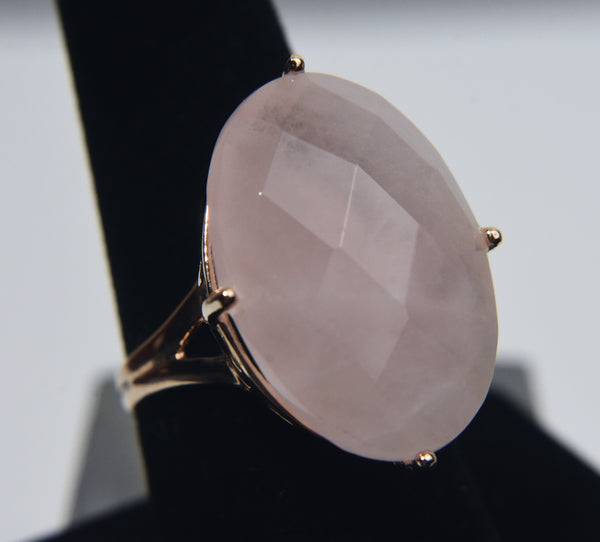 Sterling Silver Gold Tone Rose Quartz Ring - Size 8