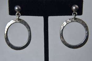 Hammered Sterling Silver Oval Dangle Earrings