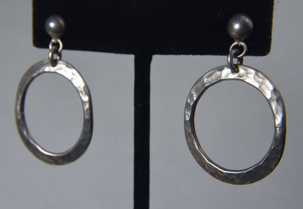 Hammered Sterling Silver Oval Dangle Earrings