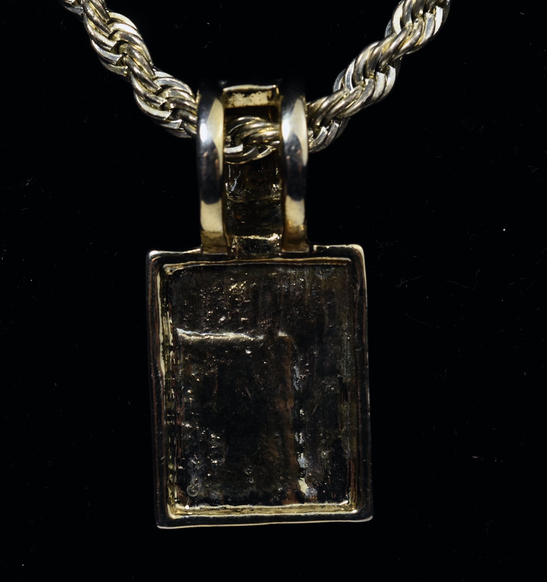 Heavy Sterling Silver Rope Chain Link Necklace with Silver Tone Simulated Kyanite Pendant - 24"