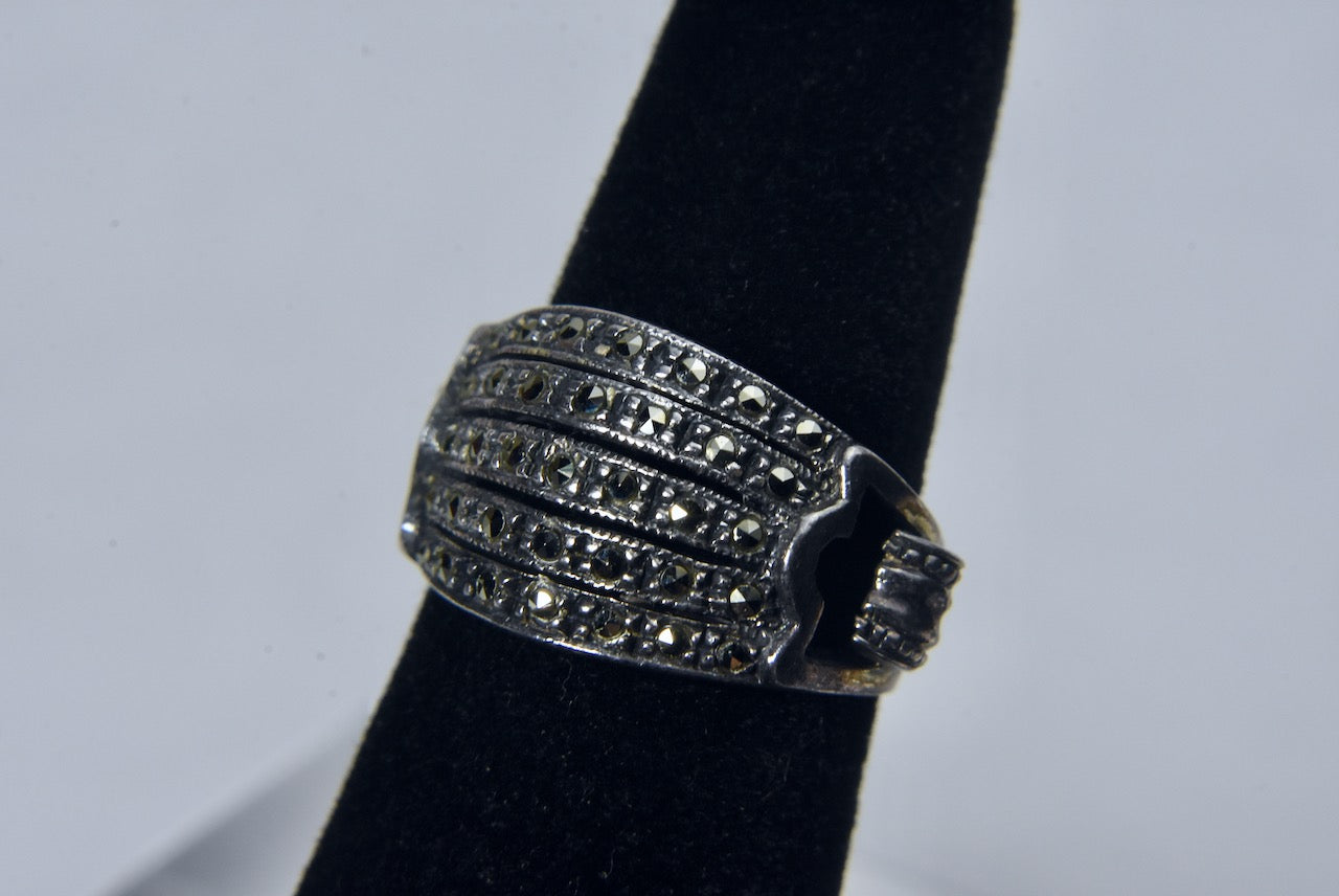 Vintage Sterling Silver and Marcasite Art Deco Ring - Size 5