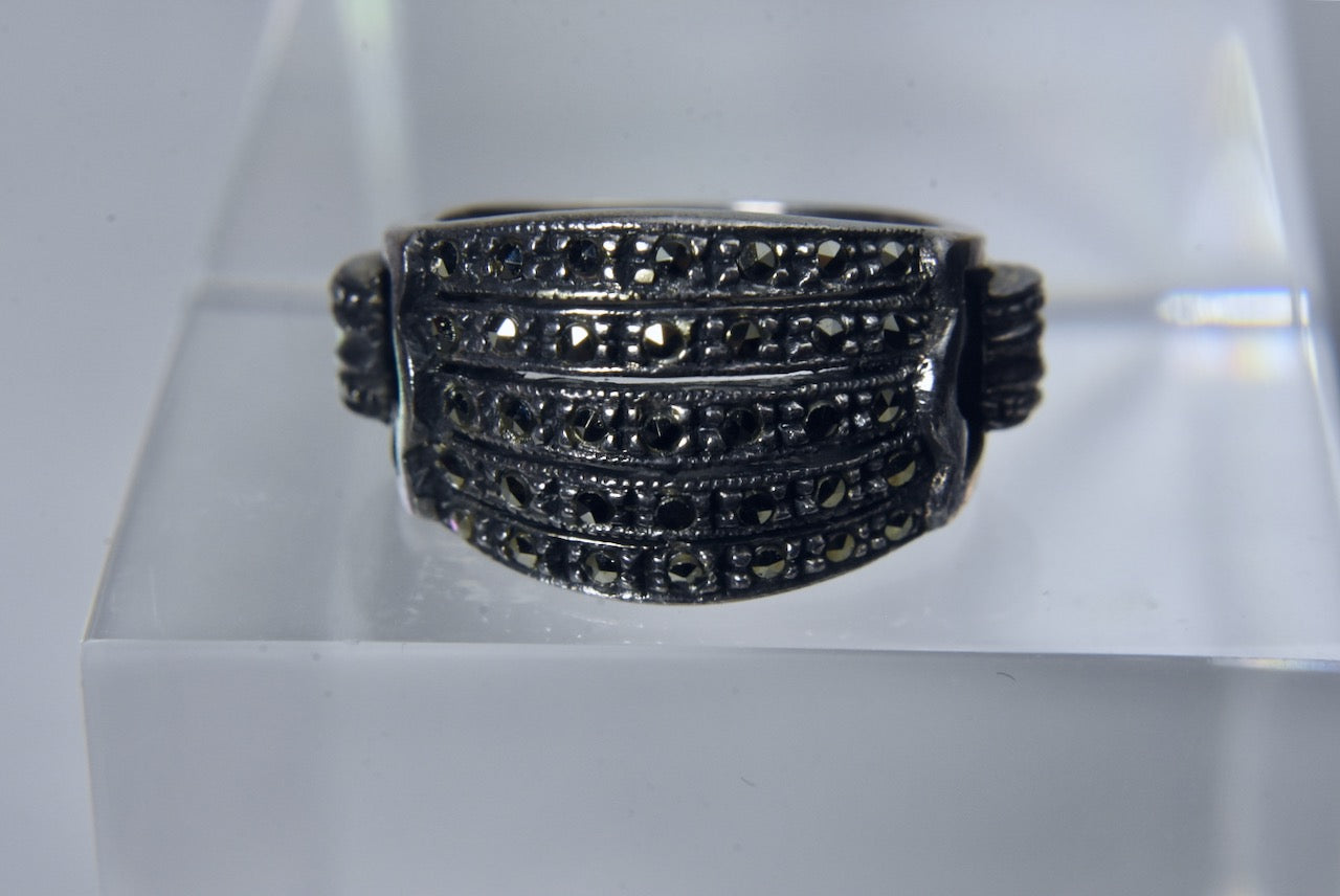Vintage Sterling Silver and Marcasite Art Deco Ring - Size 5