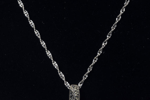 Sterling Silver and Marcasite Twisted Crucifix on Italian Sterling Silver Twisted Rope Chain Necklace