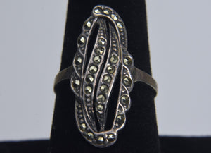 Sterling Silver Marcasite Pierced Design Ring - Size 8.25