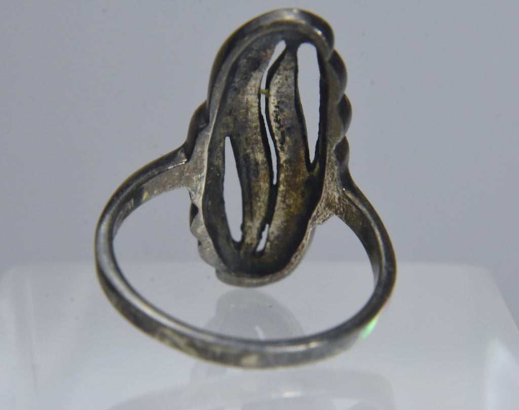 Sterling Silver Marcasite Pierced Design Ring - Size 8.25