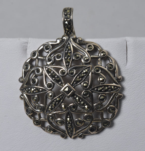 Sterling Silver Marcasite Victorian Style Hinged Pendant