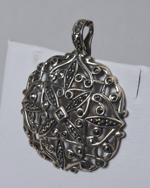 Sterling Silver Marcasite Victorian Style Hinged Pendant