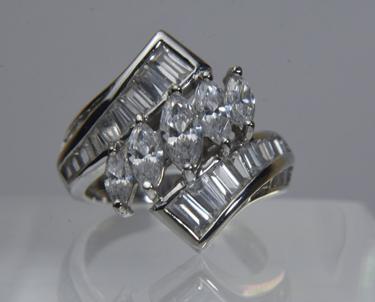 Ross-Simons - Sterling Silver Marquise and Baguette Cut Cubic Zirconia Ring - Size 6