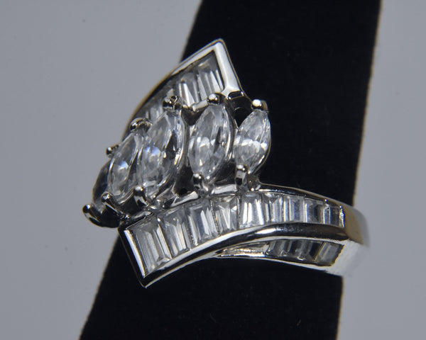 Ross-Simons - Sterling Silver Marquise and Baguette Cut Cubic Zirconia Ring - Size 6