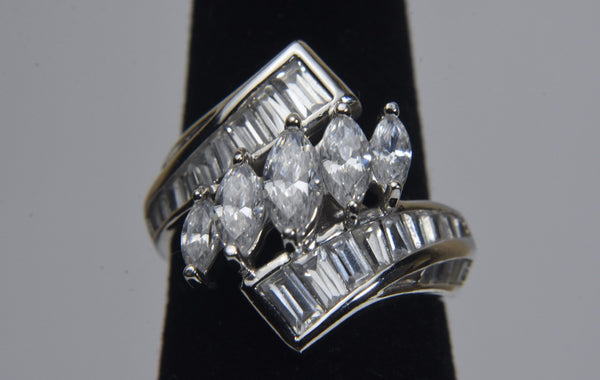 Sterling Silver Marquise and Baguette Cut Cubic Zirconia Ring - Size 6