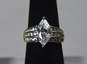 Sterling Silver Marquise Cut Diamonique Cubic Zirconia Ring - Size 5