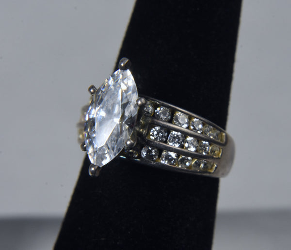 Sterling Silver Marquise Cut Diamonique Cubic Zirconia Ring - Size 5