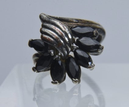 Vintage Sterling Silver Marquise Cut Sapphire Ring - Size 6.5