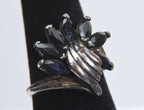 Vintage Sterling Silver Marquise Cut Sapphire Ring - Size 6.5