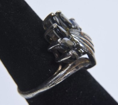 Vintage Sterling Silver Marquise Cut Sapphire Ring - Size 6.5