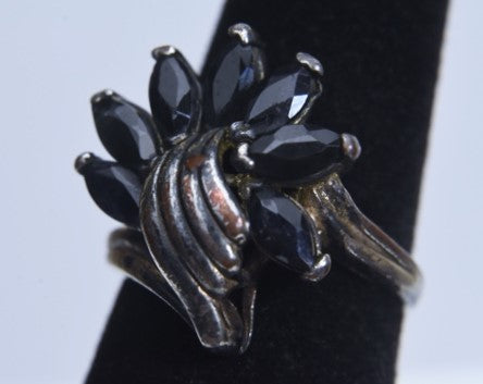 Vintage Sterling Silver Marquise Cut Sapphire Ring - Size 6.5