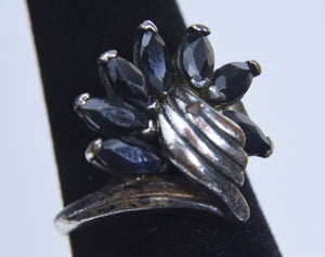 Vintage Sterling Silver Marquise Cut Sapphire Ring - Size 6.5