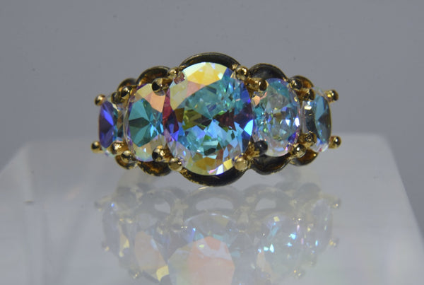 Gold Tone Sterling Silver Mystic Cubic Zirconia Ring - Size 5