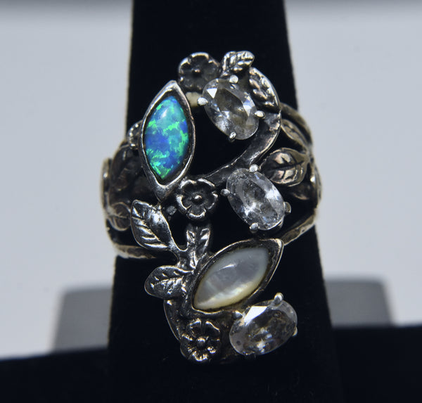Sterling Silver Blue Opal Organic Ring - Size 7
