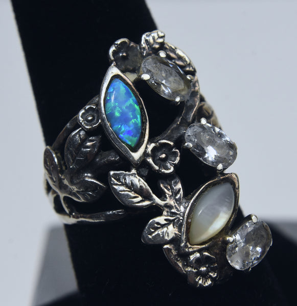 Sterling Silver Blue Opal Organic Ring - Size 7
