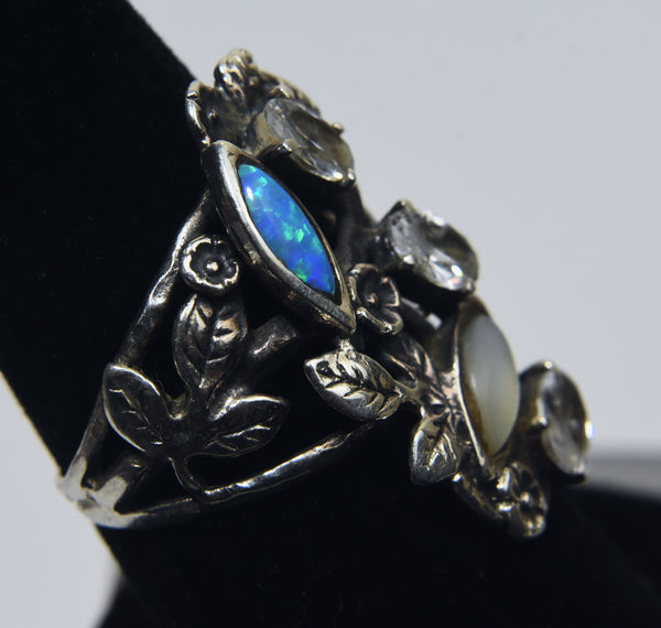 Sterling Silver Blue Opal Organic Ring - Size 7