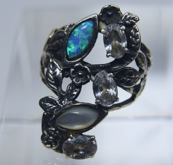 Sterling Silver Blue Opal Organic Ring - Size 7