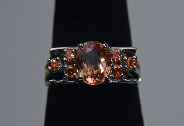 Synthetic Padparadscha Sapphire and Fire Opal Sterling Silver Ring - Size 6.25