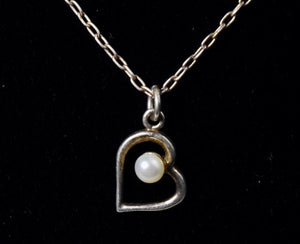 Sterling Silver Pearl Heart Pendant on Sterling Silver Chain Necklace