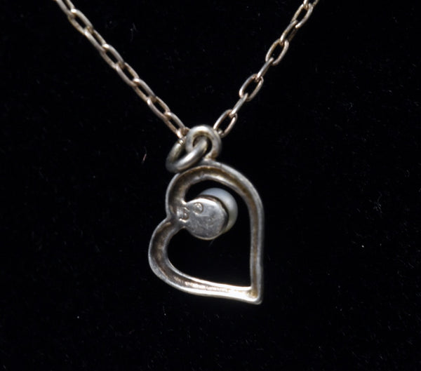 Sterling Silver Pearl Heart Pendant on Sterling Silver Chain Necklace