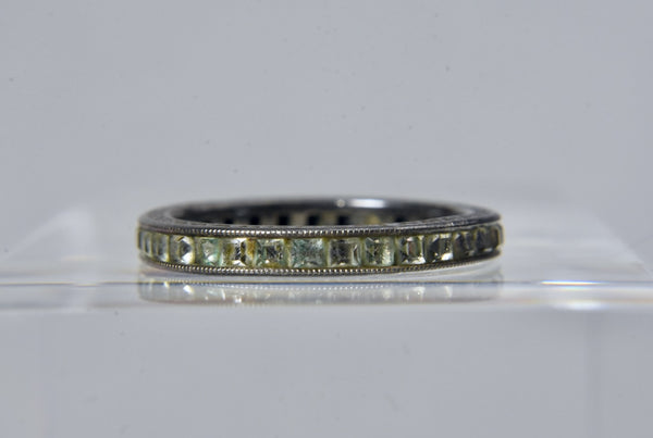 Sterling Silver Band with Channel Set Square Cut Peridot - Size 6.5