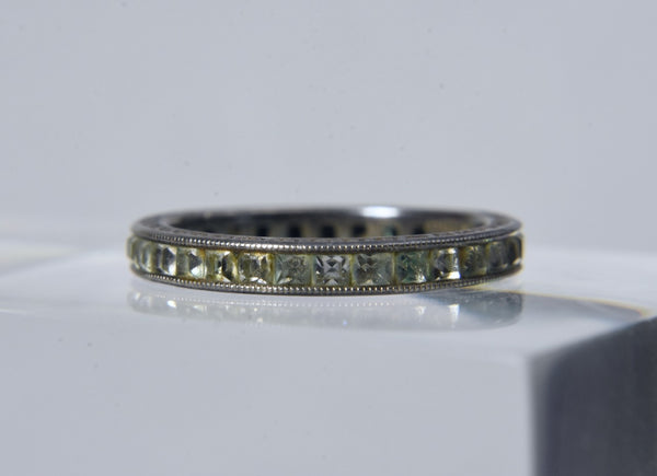 Sterling Silver Band with Channel Set Square Cut Peridot - Size 6.5