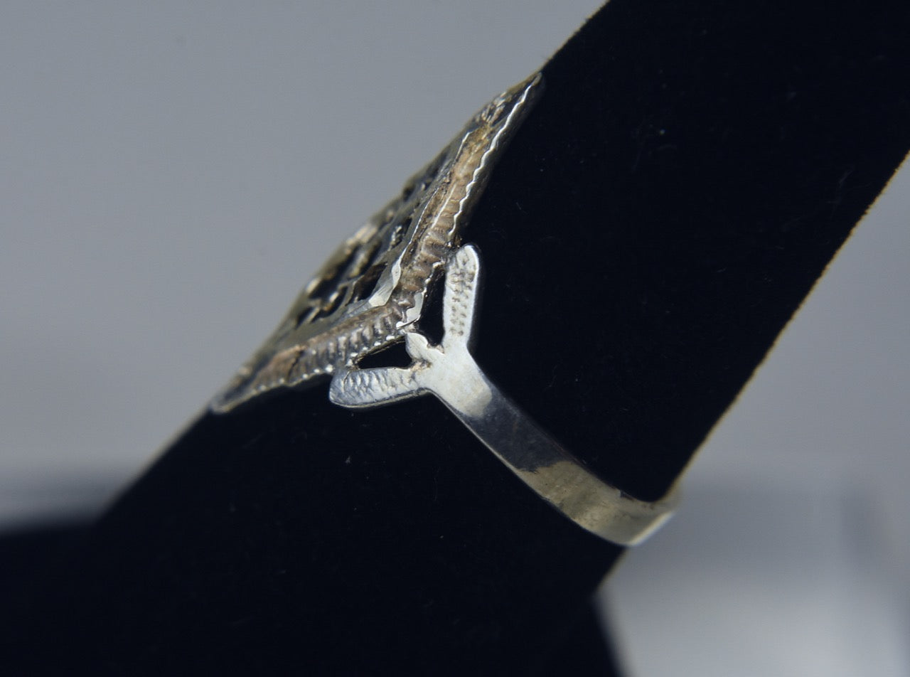 Sterling Silver Pierced Diamond Design Ring - Size 6.75 and 7