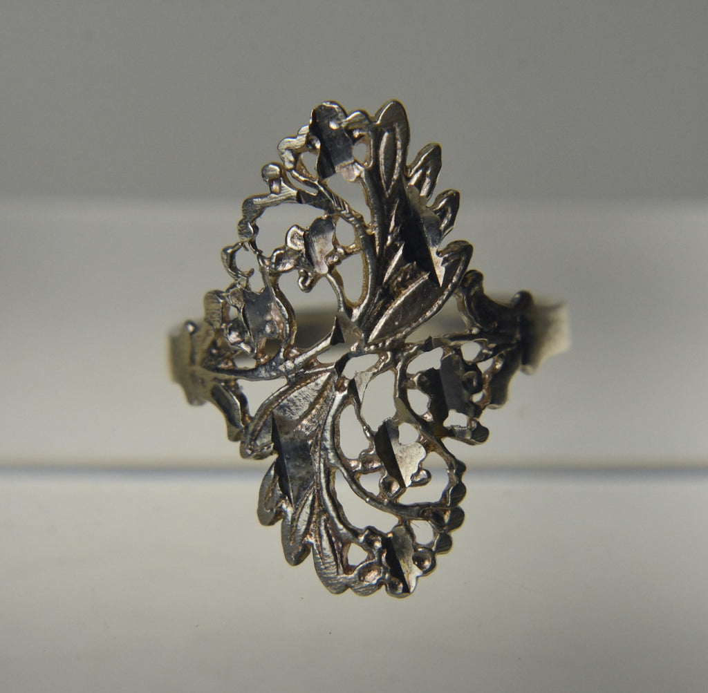 Sterling Silver Pierced Floral Motif Ring - Size 6.75 and 7