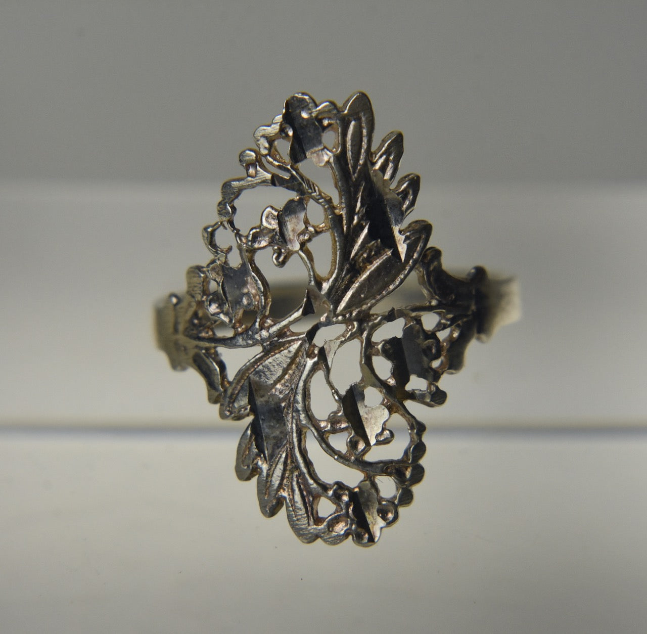 Sterling Silver Pierced Floral Motif Ring - Size 6.75 and 7