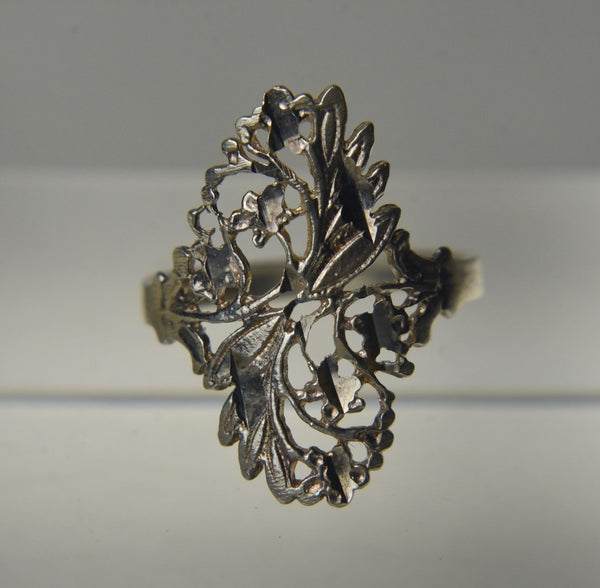 Sterling Silver Pierced Floral Motif Ring - Size 6.75 and 7