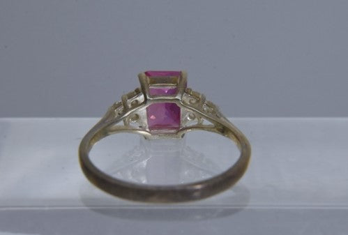 Sterling Silver Synthetic Pink Sapphire Ring - Size 8.25