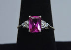 Sterling Silver Synthetic Pink Sapphire Ring - Size 8.25