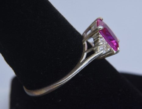 Sterling Silver Synthetic Pink Sapphire Ring - Size 8.25