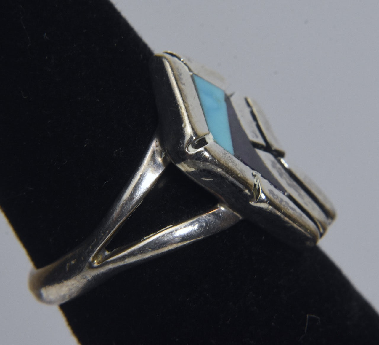 Ronald James Henry - Navajo Abstract Sterling Silver Turquoise & Sugilite Ring - Size 5