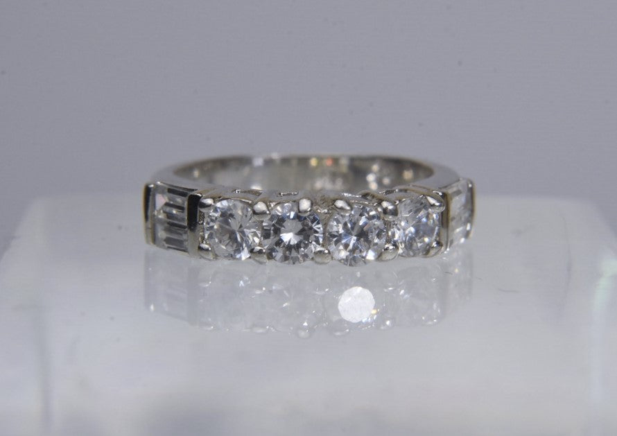 Sterling Silver Rhinestone Ring - Size 6