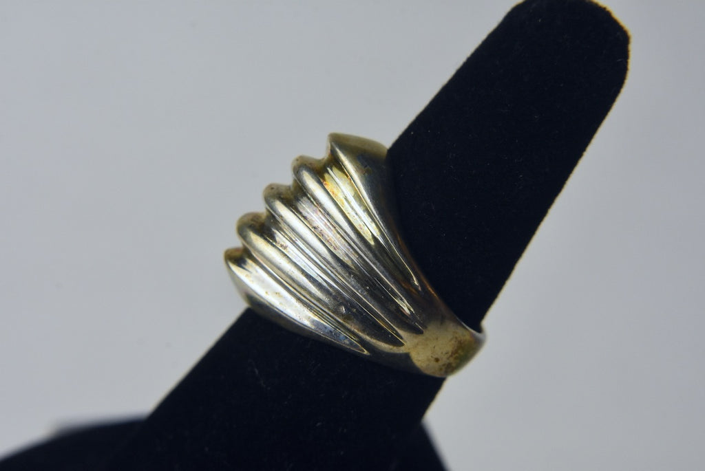 Ridged Angled Sterling Silver Ring - Size 6.75