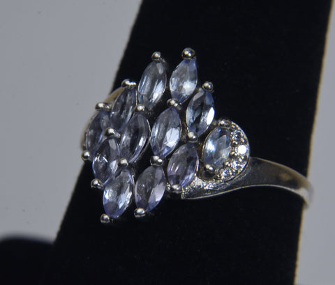 Sterling Silver Marquise Cut Tanzanite Ring - Size 7.75