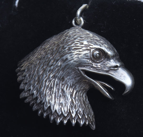 Vintage Sterling Silver Screeching Eagle Head Pendant