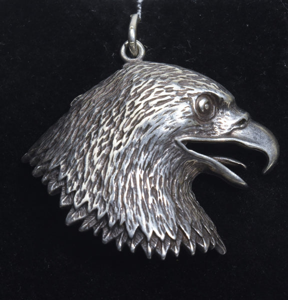 Vintage Sterling Silver Screeching Eagle Head Pendant