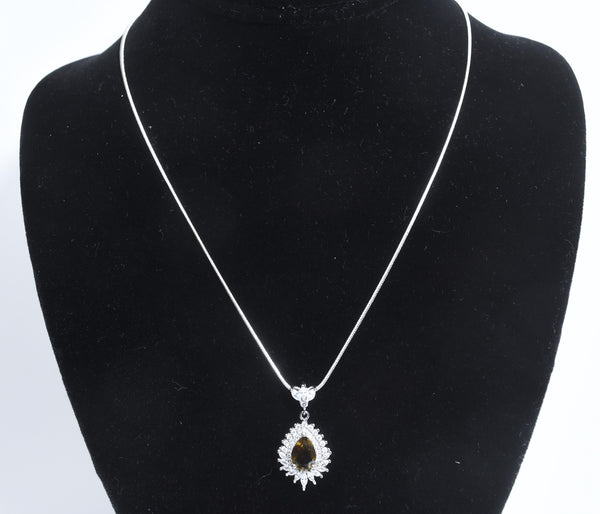 Smoky Quartz and White Topaz Sterling Silver Pendant on Sterling Silver Chain Necklace