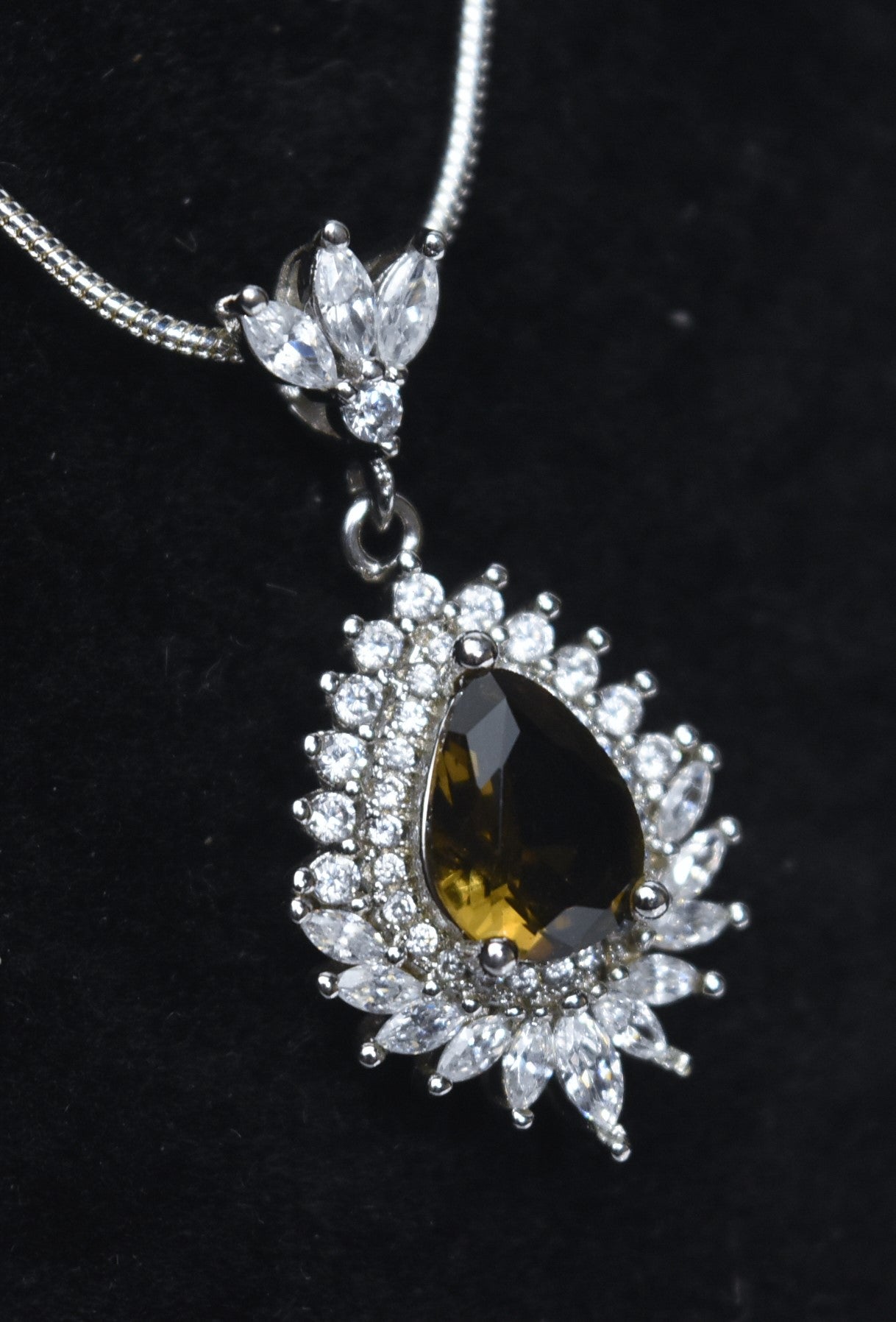 Smoky Quartz and White Topaz Sterling Silver Pendant on Sterling Silver Chain Necklace