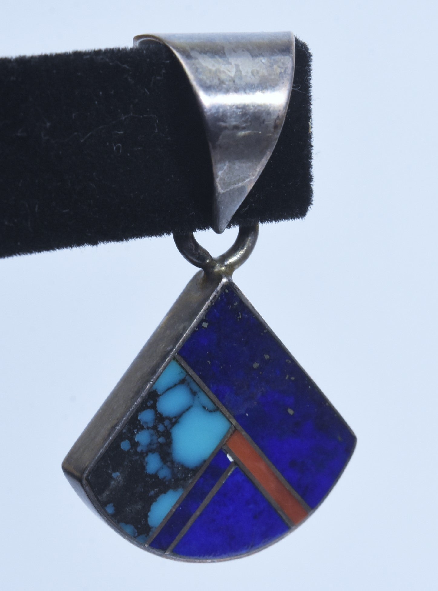 Turquoise, Lapis Lazuli, Coral Sterling Silver Inlaid Pendant