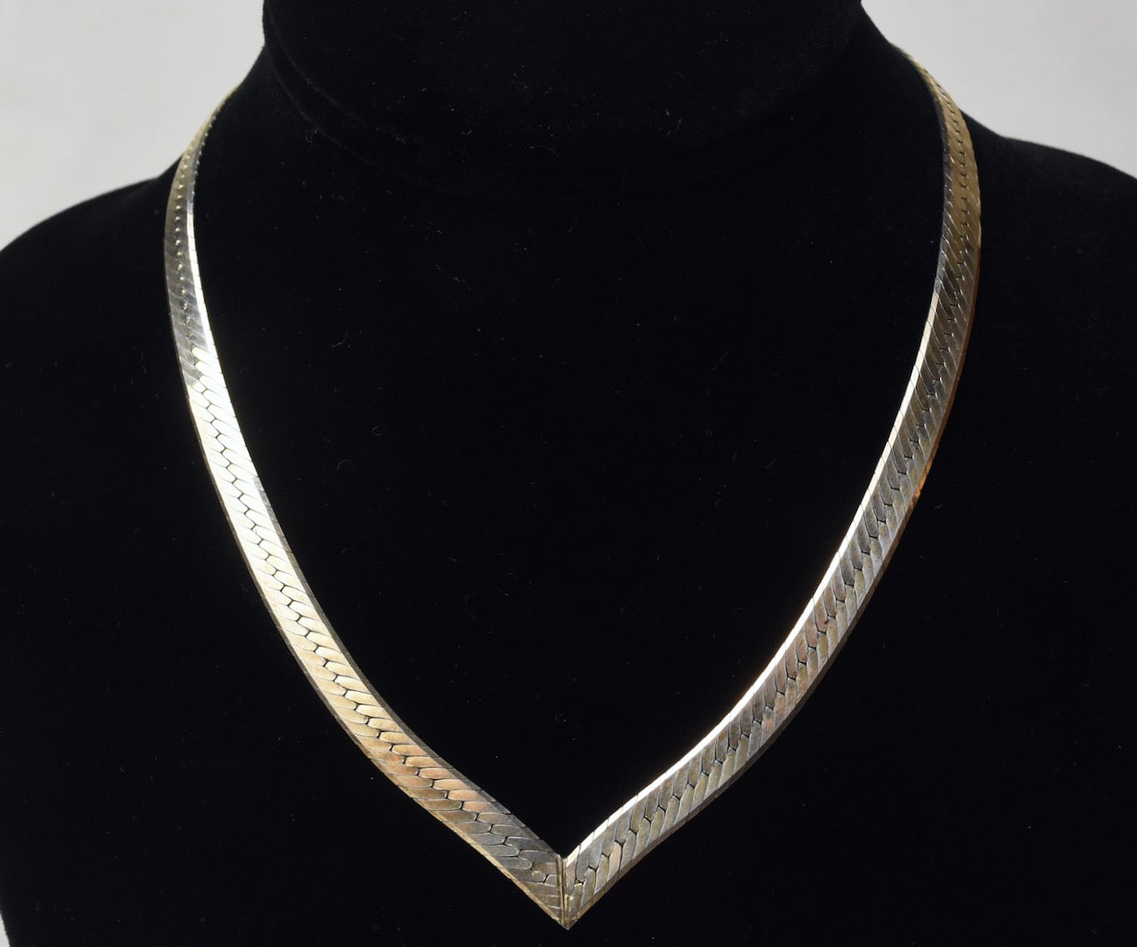 Italian Sterling Silver V-Neck Herringbone Chain Link Necklace